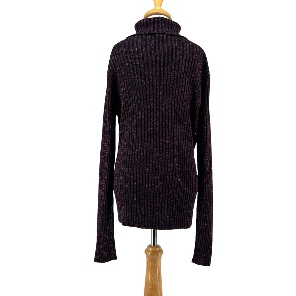 Vtg Y2K New York and Company Black and Purple Metallic Ribbed Turtleneck Sweater - Picture 7 of 11
